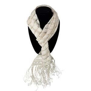 NWT Banana Republic Cream Crochet Knit Fringe Scarf Off White Rayon Boho, OS